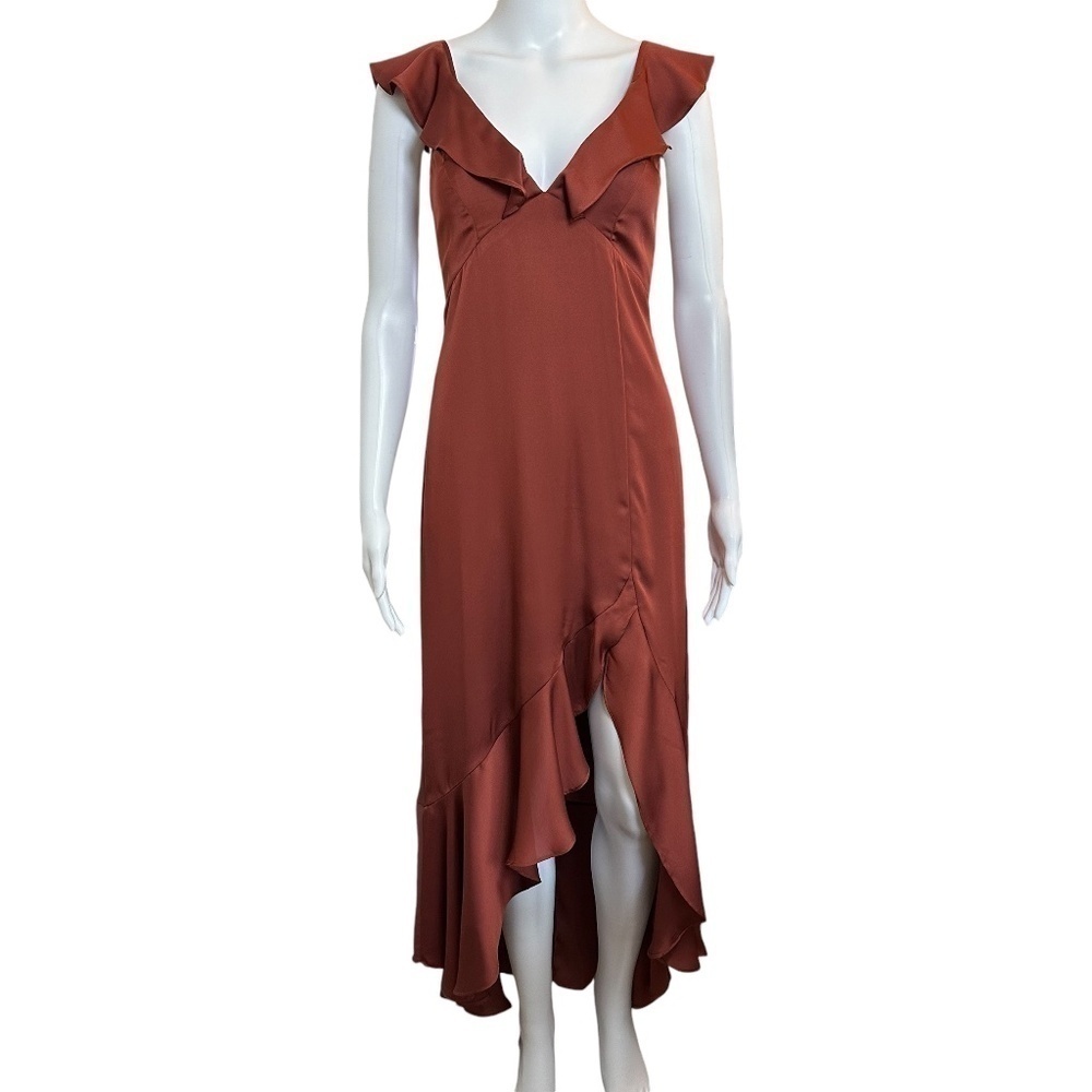 Express Satin Ruffle Hi-Low Maxi Dress Womens XS Lined HOCO Party Fairy Y2K